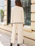 IHOOV long sleeved knitted suit high waist slimming wide leg trousers two piece set