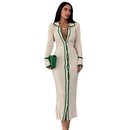 Ihoov's Exquisite Patchwork Collar Women's Long Sleeve Cardigan Dress