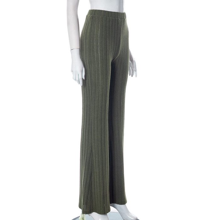 Solid Color Versatile Wide Pit Stripe Casual flared pants
