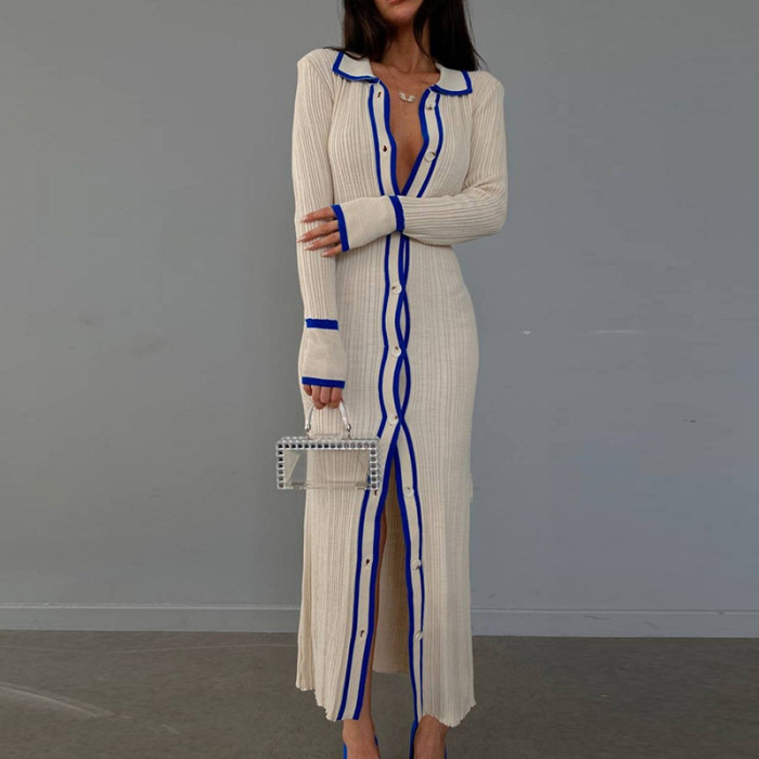 Ihoov's Exquisite Patchwork Collar Women's Long Sleeve Cardigan Dress