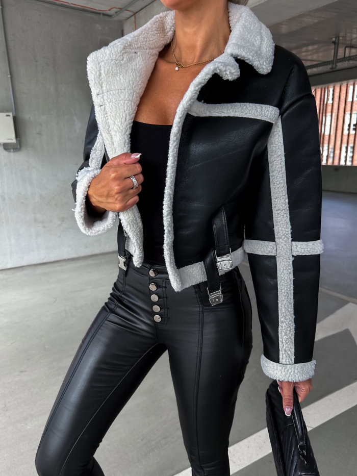 Women's Leather and Fur Integrated Long Sleeve Coat for Autumn/Winter