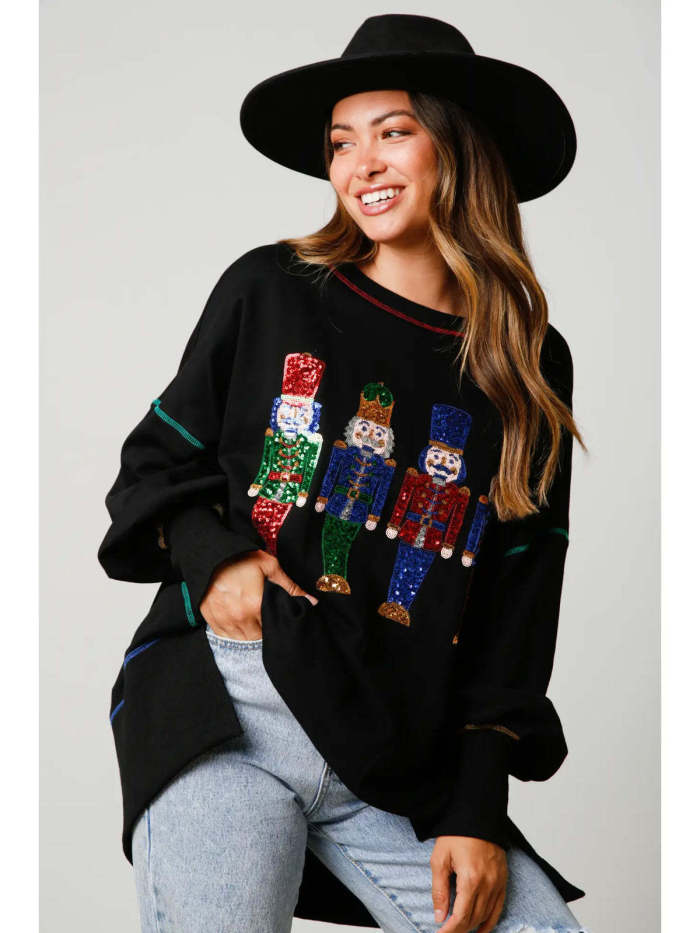 Sweet Sparkle Thickened All-Match Long Sleeve Nutcracker Sweatshirt