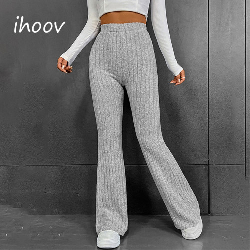 Solid Color Versatile Wide Pit Stripe Casual flared pants