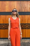 Solid Color Sleeveless V-Neck Short Top and Pants Set