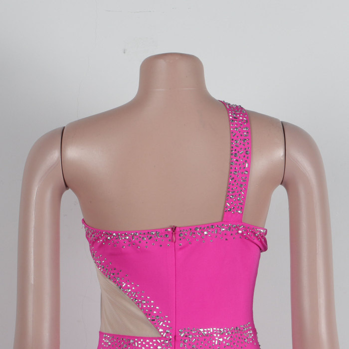 Bodycon Crystal-Studded Strapless Sleeveless Sheer Mesh Dress by ihoov