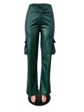 Women Casuald Pocket Stretch PU-Leather Pants