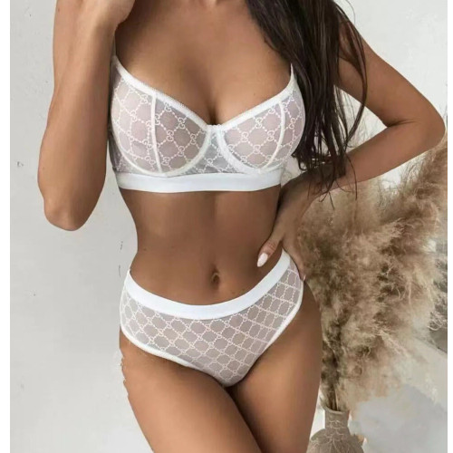Mesh Letter Steel Ring Converging Sexy Lingerie Set