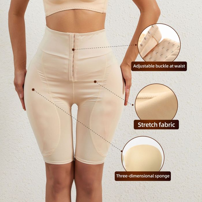 Padded buttocks  and thigh enhancer butt lifting waist and abdomen shaping slimming pants with button closure