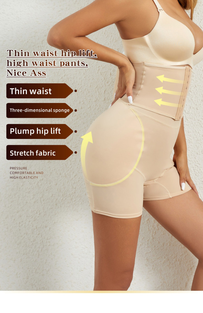High-Waisted Buckle Closure Waist Cincher Tummy Control Sponge Pad and Butt Lifter Pants