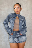 Denim Jacket with outdoor vintage for Pieced Denim Mini Skirt womens