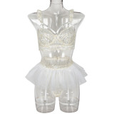 Lace Patchwork Three-tiered Fluffy Mesh Three-piece Suit