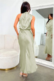 Women Sleeveless Cocktail Dress with Keyhole Neckline and High Split