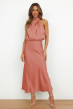 Women Sleeveless Cocktail Dress with Keyhole Neckline and High Split