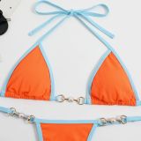 Solid and Multicolored Straps with Edging Sexy Triangle Bottom Swimsuit