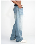 Korean Style Men's Relaxed and Versatile Essential Blue Straight Wide-Leg Jeans