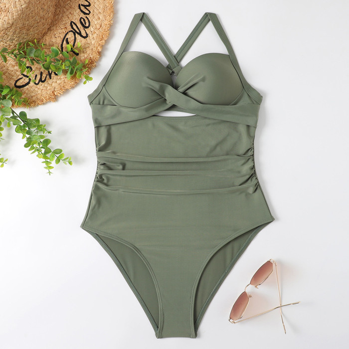 Solid Conservative Multi-color Open Back One-piece Swimsuit