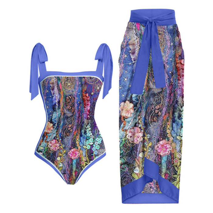 Multi-colored Printed Sexy Two-piece Swimsuit Dress for Women