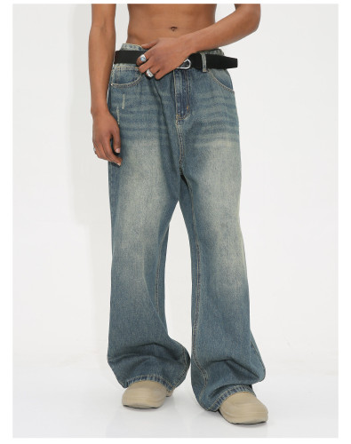 Vintage Washed Loose Fit Wide Leg Jeans for Men