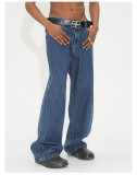Relaxed Straight-Leg Versatile Men's Denim Pants with Elastic Waistband