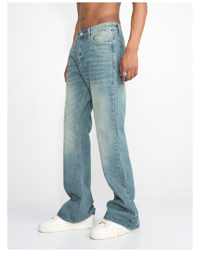 Non elastic Micro Flared Unisex Vintage Blue Jeans