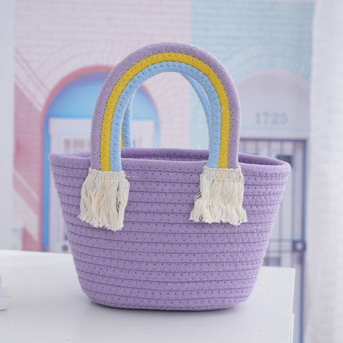 Cotton Rope Handbag Rainbow Tote Bag