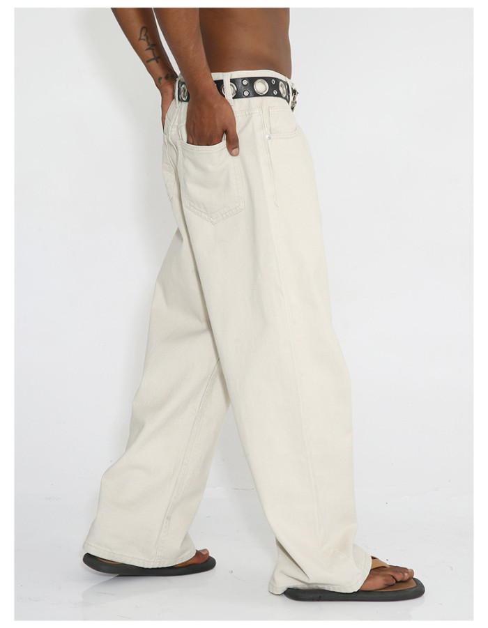 Apricot Color Loose-Fit High-Waisted Straight Leg Jeans