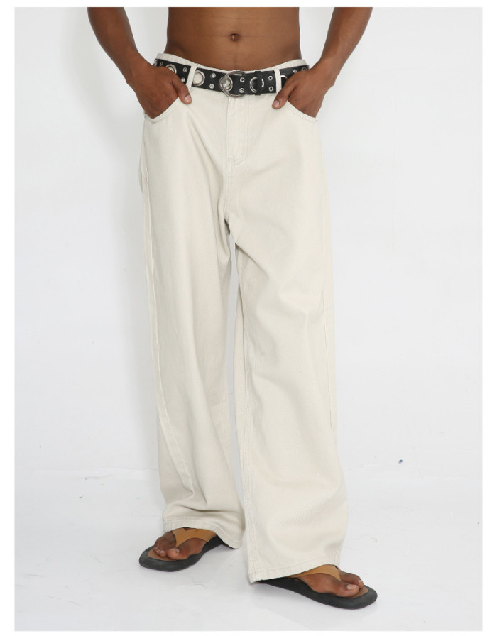 Apricot Color Loose-Fit High-Waisted Straight Leg Jeans