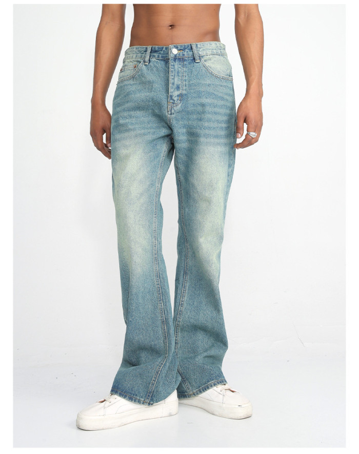 Non elastic Micro Flared Unisex Vintage Blue Jeans