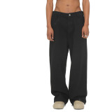 Relaxed Straight-Leg Versatile Men's Denim Pants with Elastic Waistband