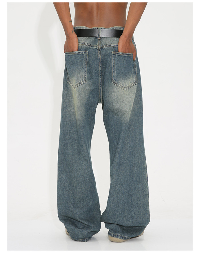 Vintage Washed Loose Fit Wide Leg Jeans for Men