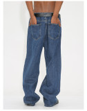 Relaxed Straight-Leg Versatile Men's Denim Pants with Elastic Waistband