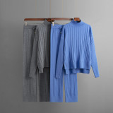 Knit Half-High Collar Sweater Set Solid Color Loose Warm Pullover Two-Piece Set