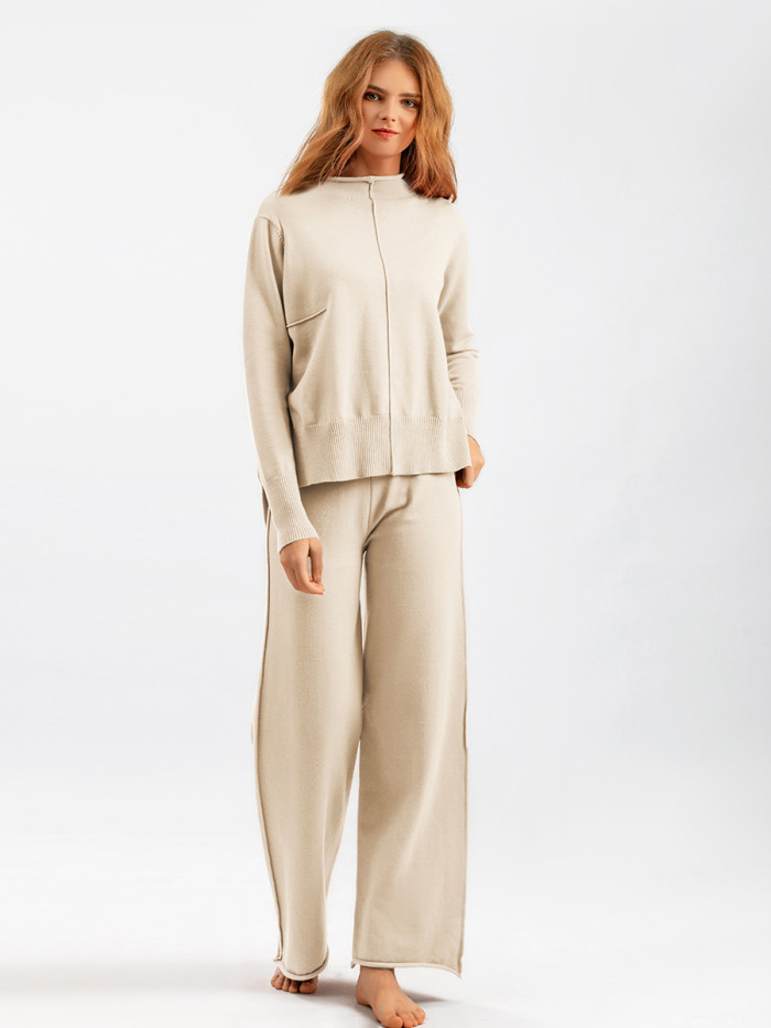 Knitted Sweater and Wide-Leg Pants Set for Women