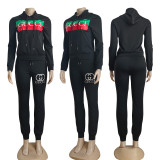 Sleek Printed Letter Long Sleeve + Pants Fashion Set