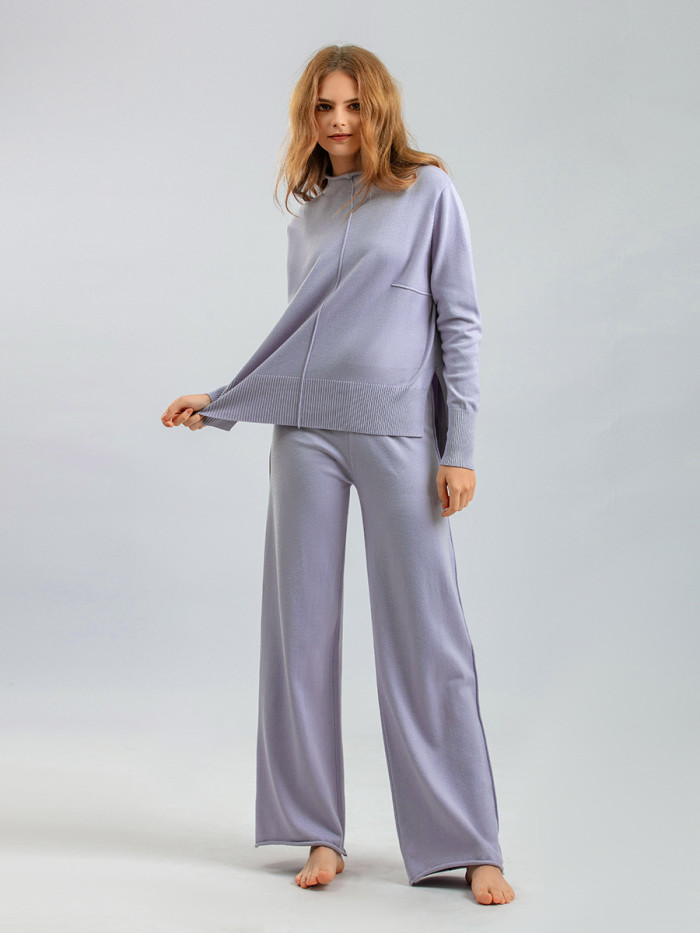 Knitted Sweater and Wide-Leg Pants Set for Women