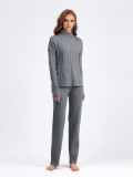 Knit Half-High Collar Sweater Set Solid Color Loose Warm Pullover Two-Piece Set