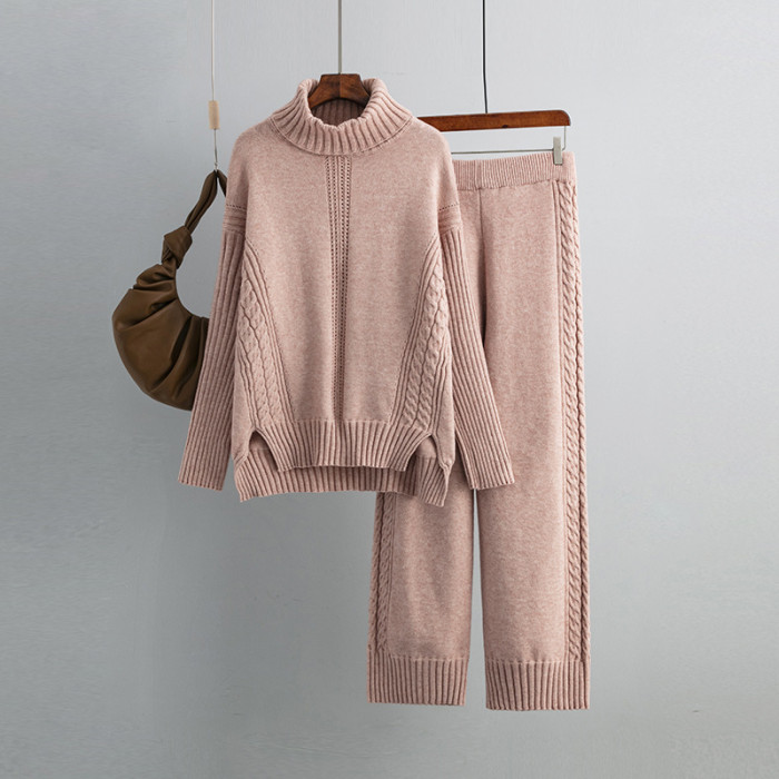Cozy and Stylish High Neck Thick Knit Sweater Set