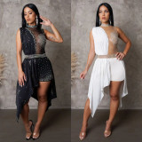 Women Sexy See Through Sleeveless Irregular Beaded Jumpsuit