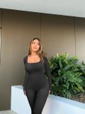 Double-Layer Seamless Bodysuit with Chest Pad Long Sleeve Women's Jumpsuit for Yoga Sports
