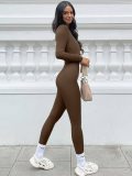 Double-Layer Seamless Bodysuit with Chest Pad Long Sleeve Women's Jumpsuit for Yoga Sports