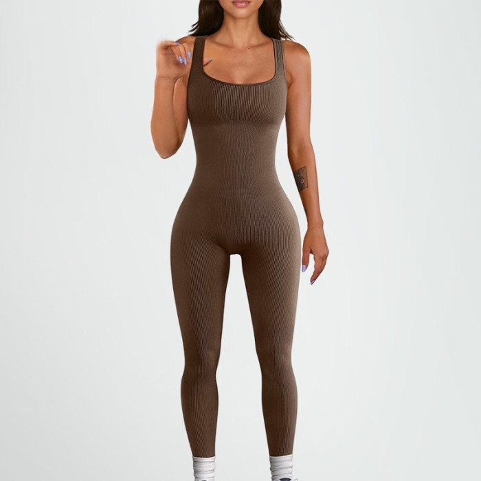 Double-layered Padded Bust for Fitness and Yoga Seamless High-Waisted Leggings Jumpsuit