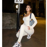 Double-Layer Seamless Bodysuit with Chest Pad Long Sleeve Women's Jumpsuit for Yoga Sports