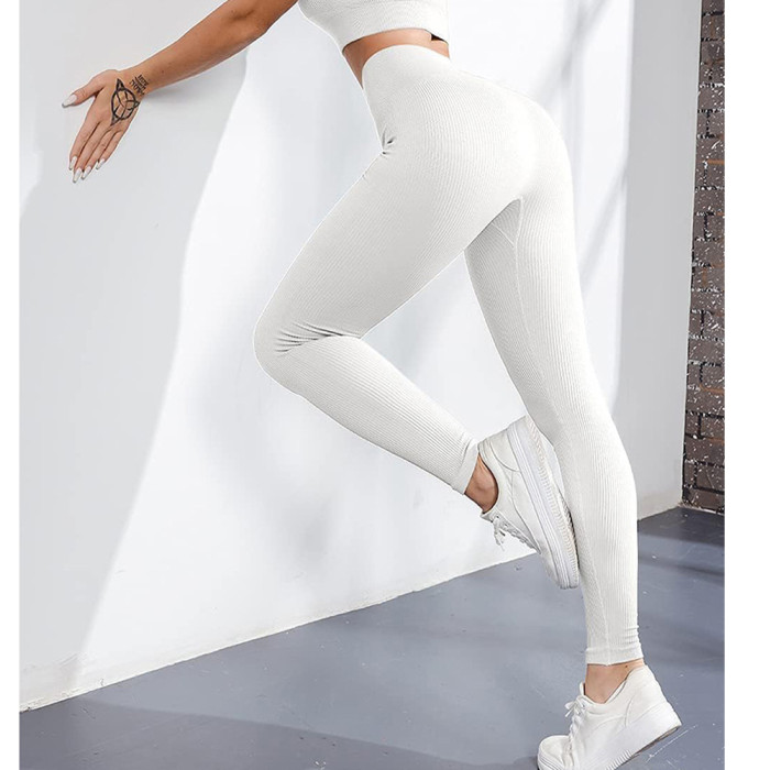 Ribbed Compression High Waist Fitness Leggings Seamless Cross-Border Yoga Pants