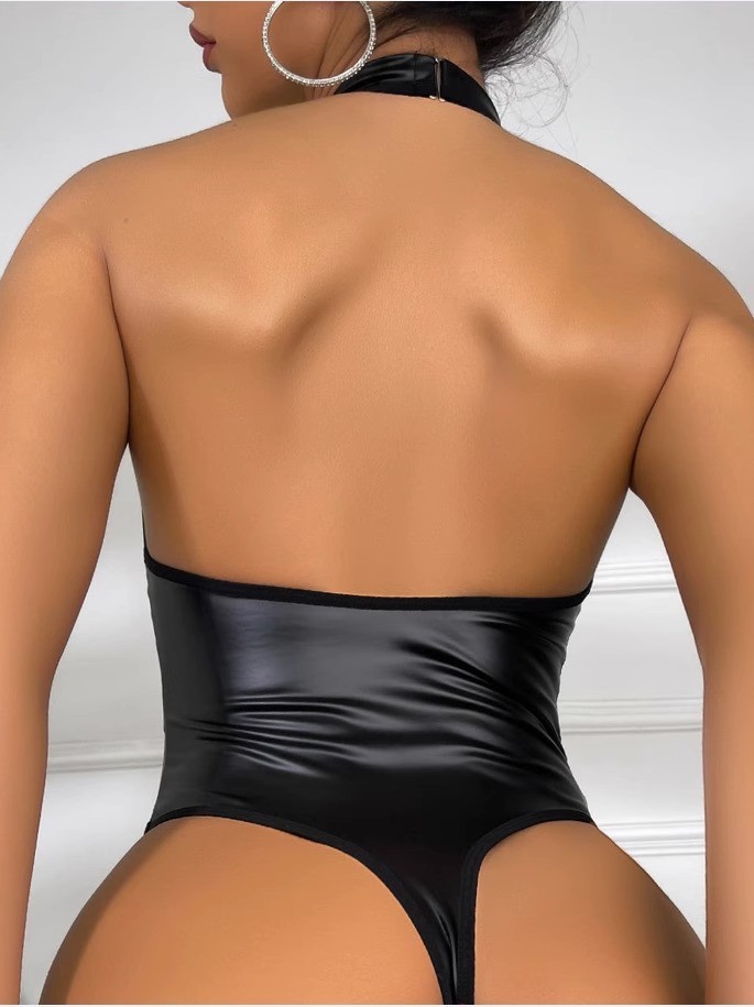 Seductive Women's PU Leather Halterneck Bodysuit Lingerie