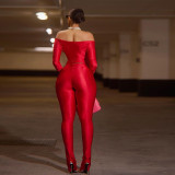 Sexy Off-Shoulder Deep V-Neck High-Waisted Slim Fit Long Pants Casual Sport Set