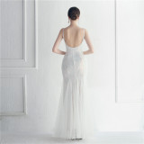 Sparkling Mesh and Sensual Suspender Long Evening Dress