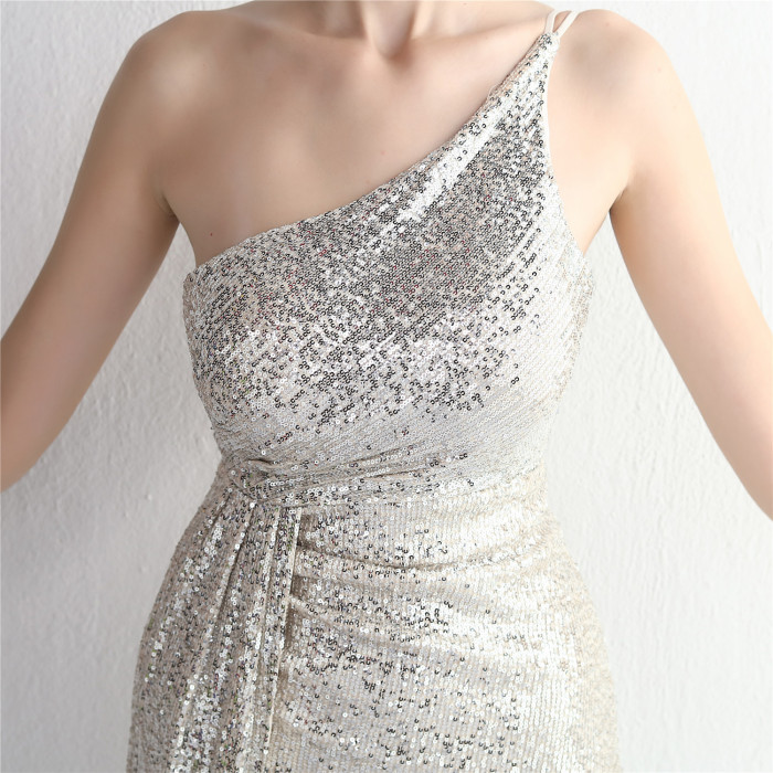 Elegant One-Shoulder Sparkling Dazzling Evening Mermaid Dress