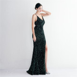 Spaghetti Strap Sequin Evening Gown Stunning Floor-Length Cocktail Dress