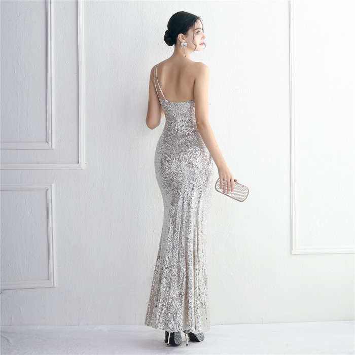 Elegant One-Shoulder Sparkling Dazzling Evening Mermaid Dress