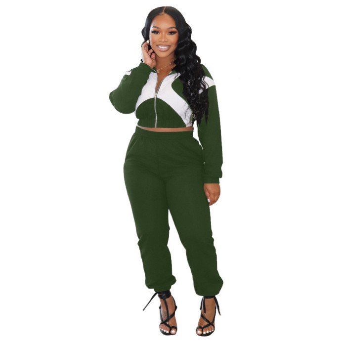 Women's Fashion Casual Contrast Color Hoodies Leggings Two-Piece Set